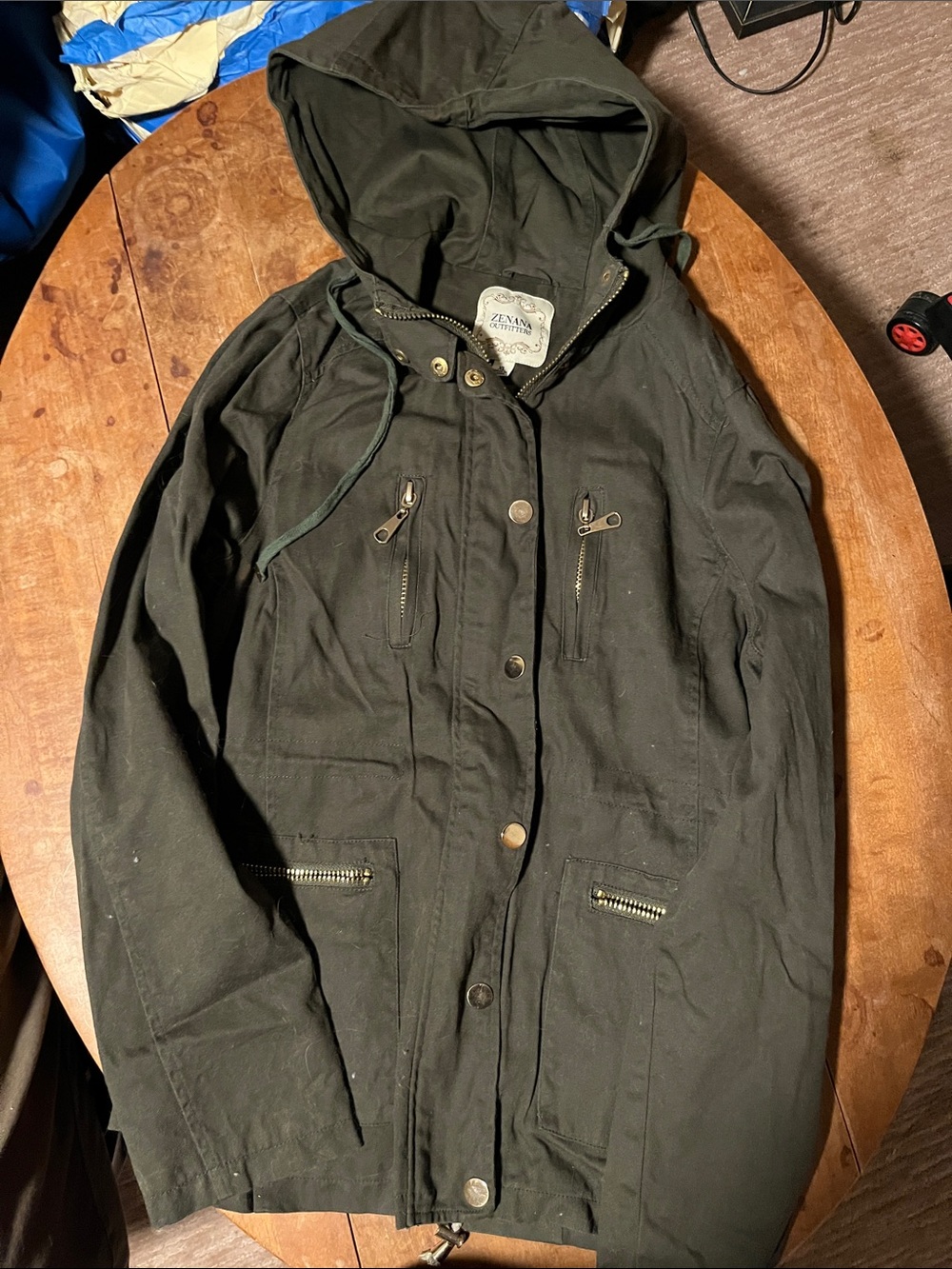 Zenana Outfitters Hooded Utility Jacket in Dark Olive